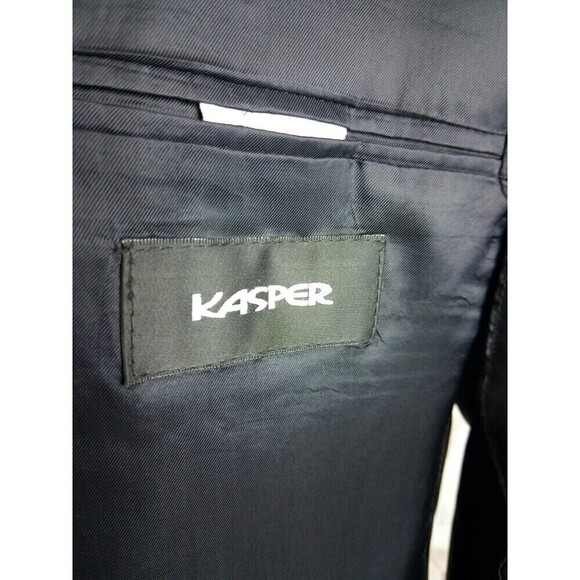 Kasper 44L Wool 3 Button Black Pinstripe 2pc Suit 36x29 Pleated - Picture 6 of 12